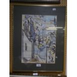 UNATTRIBUTED (TWENTIETH CENTURY) WATERCOLOUR DRAWING ?Street Scene, San Gimignao? Indistinctly