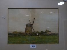 FRED ROUND (EARLY TWENTIETH CENTURY) WATERCOLOUR DRAWING ?Birkdale Old Mill?, Southport Signed and