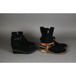 TWO PAIRS OF LADY?S BLACK SUEDE BOOTS, one pair marked size 39, the other pair appear slightly