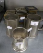 A PAIR OF ENGLISH PEWTER PINT TANKARDS AND VARIOUS TABLE MATS, ETC...