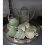ELECTROPLATE CIRCULAR GALLERY TRAY AND A BURLEIGH WARE COFFEE SET FOR SIX WITH COFFEE POT, JUG AND
