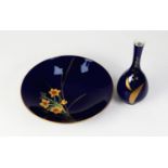 MODERN FUKAGAWA, JAPANESE PORCELAIN BOWL AND BOTTLE VASE, THE VASE, printed in colours and gilt with
