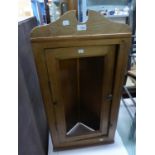 PINE MURAL CORNER CUPBOARD, WITH GLAZED DOOR AND A PAIR OF ARTS AND CRAFTS OAK SINGLE CHAIRS, WITH