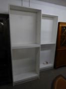 THREE IKEA BILLY OPEN BOOKCASES, ALL IN WHITE, 200cm high x 80cm wide