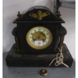 A VICTORIAN BLACK SLATE MANTEL CLOCK