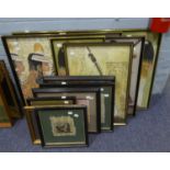 APPROX 10 FRAMED COLOUR PRINTS RELATING TO ANCIENT EGYPT MAINLY FEMALE FIGURES, SOME PLAYING THE