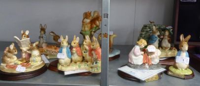 SEVEN MODERN BORDER FINE ARTS and BESWICK BEATRIX POTTER CHARACTER FIGURES and GROUPS, ON