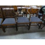 A SET OF FIVE EDWARDIAN SHERATON REVIVAL MAHOGANY DINING CHAIRS, INCLUDING A CARVER?S ARMCHAIR, WITH