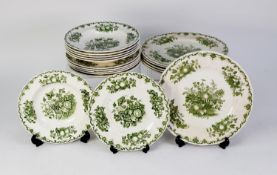 MASONS IRONSTONE CHINA DINNER WARE, green Fruit Basket pattern for six persons, viz 6 dinner plates,