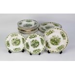 MASONS IRONSTONE CHINA DINNER WARE, green Fruit Basket pattern for six persons, viz 6 dinner plates,