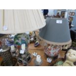 PAIR OF MODERN ORIENTAL POTTERY TABLE LAMPS, IN THE FORM OF GINGER JARS, WITH IRON RED DECORATION