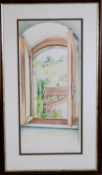 ANNABEL ROSS (TWENTIETH CENTURY) COLOURED PENCIL DRAWING ?A Room with a View? Signed and titled