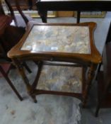 A MAHOGANY RECTANGULAR TWO TIER JARDINIÈRE STAND WITH INSET MARBLE TOPS