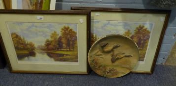 JEFF PRITCHARD  PAIR OF ARTIST PRINTS AND A BOSSOMS DUCK PLAQUE (3)