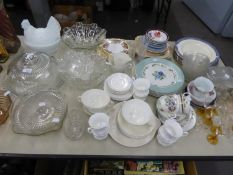 A LARGE CIRCULAR GLASS CHEESE PLATTER AND DOME; A WHITE OPAQUE GLASS HEN ON NEST EGG BOWL;