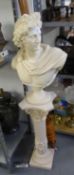 MODERN RESIN COMPOSITION PEDESTAL SUPPORTING A BUST OF APOLLO, 50" (127CM) HIGH (OVERALL)