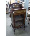 EDWARDIAN SMALL INLAID MAHOGANY AND BEECHWOOD DISPLAY CABINET ON CABRIOLE SUPPORTS, 50" (127CM) HIGH