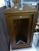 PINE MURAL CORNER CUPBOARD, WITH GLAZED DOOR AND A PAIR OF ARTS AND CRAFTS OAK SINGLE CHAIRS, WITH