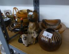 11 ITEMS OF TREEN INCLUDING; THREE WALTER STAHLI, SWISS FLORAL PLAQUES AND AN AFRICAN 1970's BLACK