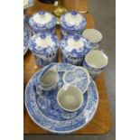 PAIR OF SPODE CHINA BLUE AND WHITE 'ITALIAN' PATTERN KITCHEN STORAGE JARS, MARKED; TEA, COFFEE AND A