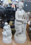 LATE NINETEENTH CENTURY PARIAN CLASSICAL FEMALE FIGURES ALLEGORICAL OF THE ARTS, STANDING HOLDING