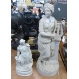 LATE NINETEENTH CENTURY PARIAN CLASSICAL FEMALE FIGURES ALLEGORICAL OF THE ARTS, STANDING HOLDING