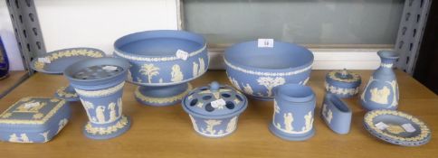 TWELVE PIECES OF TWENTIETH CENTURY WEDGWOOD PALE BLUE JASPERWARE POTTERY, including: PEDESTAL