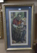 ITSHAK (ISAAC) HOLTZ (1925-2018) ARTIST SIGNED LIMITED EDITION COLOUR PRINT Seated Jewish Tailor, (