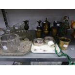 QUANTITY OF CERAMIC MINIATURE CABINET ORNAMENTS, SOME GLASSWARES AND METAL WARES ETC.....