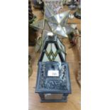 GILT METAL AND GLASS CEILING LIGHT SHADE IN A 12 POINT STAR PATTERN, 13" (33cm) HIGH WITH SUSPENSION