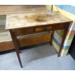 19TH CENTURY MAHOGANY OBLONG WRITING TABLE WITH ONE SMALL DRAWER ON SQUARE TAPERING LEGS, 2?6? WIDE