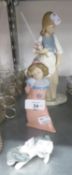 TWO NAO, SPANISH PORCELAIN FIGURES OF A GIRL WITH A DOLL AND A SMALL CLOWN FIGURE, ALSO A CHINA