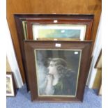 AFTER A. ASTI  COLOUR PRINT  BUST OF A FEMALE ENTITLED 'A QUEEN UN-CROWNED' THREE 1920's OAK
