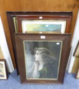 AFTER A. ASTI  COLOUR PRINT  BUST OF A FEMALE ENTITLED 'A QUEEN UN-CROWNED' THREE 1920's OAK