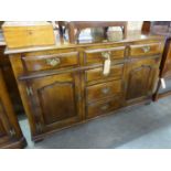 18TH CENTURY STYLE OAK DRESSER WITH SIX SHORT DRAWERS AND TWO CUPBOARDS, 4?8" WIDE