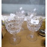 SET OF FIVE CUT GLASS WINE GOBLETS, WITH BLADE AND THUMB CUT BOWLS