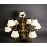 LATE 20th CENTURY DUTCH STYLE TWO TIER NINE LIGHT ELECTROLIER, with S scroll branches from central