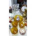 SMALL MIXED LOT OF GLASS, to include: SEVEN PIECE MOULDED AMBER GLASS DESSERT SET FOR SIX PERSONS,