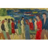 A. MACKAY (TWENTIETH/ TWENTY FIRST CENTURY) OIL ON BOARD Figures by the sea Faintly signed in pencil