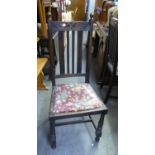 A PAIR OF CARVED OAK RAIL BACK SINGLE CHAIRS, OF JACOBEAN STYLE