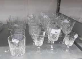 SET OF FOUR GEORGIAN STYLE CUT SHERRY GLASSES, WITH THUMB AND STUD CUT OGEE BOWLS, SHORT STEMS,