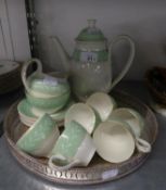 ELECTROPLATE CIRCULAR GALLERY TRAY AND A BURLEIGH WARE COFFEE SET FOR SIX WITH COFFEE POT, JUG AND