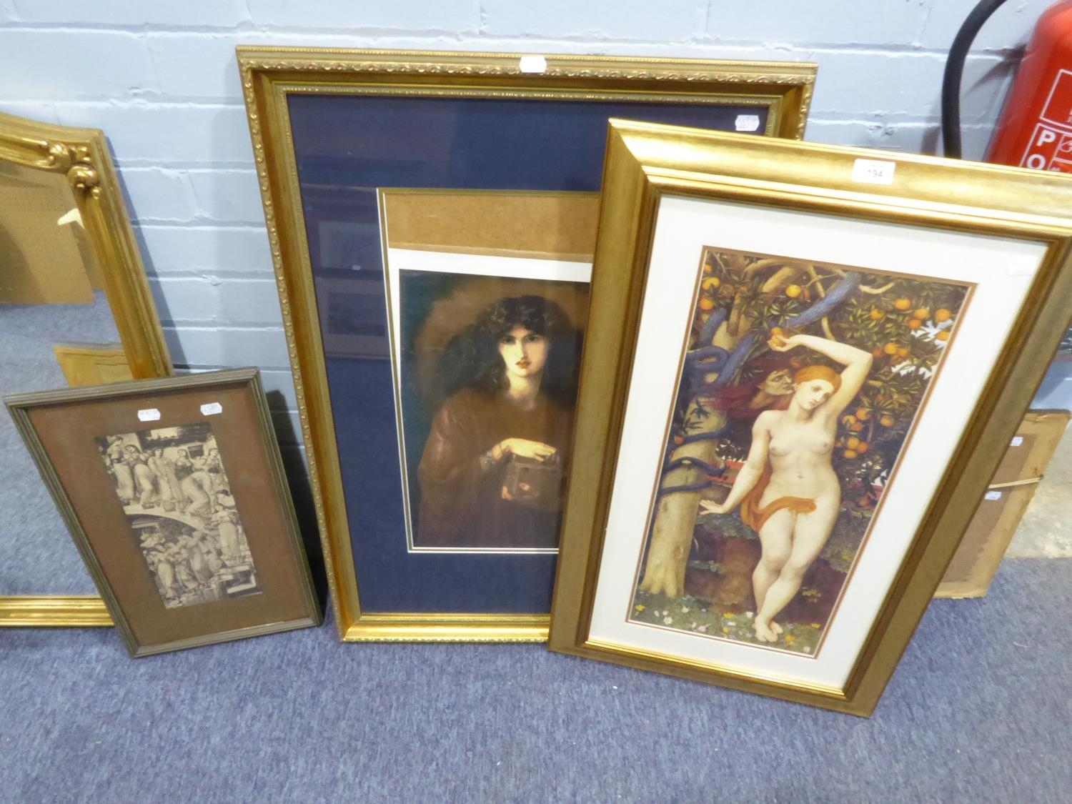 LARGE COLOUR PRINT OF A PRE-RAPHAELITE PAINTING  'EVE'  AND ANOTHER SIMILAR AND A SMALLER BLACK