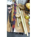 WOODSTOCK CHIMES GILT METAL AND PINE WIND CHIMES WITH SIX TUBULAR BELLS, THE LONGEST BELL 31 1/2" (
