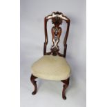 NINETEENTH CENTURY DUTCH STYLE CARVED WALNUT SINGLE DINING HAIR, the moulded high back with arch top