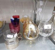 SET OF SIX TALL PLAIN CHAMPAGNE FLUTES, 9 ¾? (24.7cm) HIGH; A SET OF SIX TALL STEMMED BRANDY