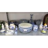 23 PIECES OF 20th CENTURY BLUE AND WHITE EUROPEAN AND ORIENTAL POTTERY, INCLUDING DUTCH DELFT BALL