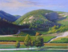 HAROLD W CRITCHLEY (1925-2001) OIL PAINTING ON CANVAS A French landscape with vineyard Signed