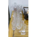 MIXED LOT OF MODERN GLASS, to include: DECANTER AND STOPPER, SET F FIVE SPIRIT TUMBLERS, SET OF FIVE