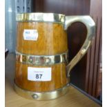 OAK AND BRASS BOUND PINT TANKARD